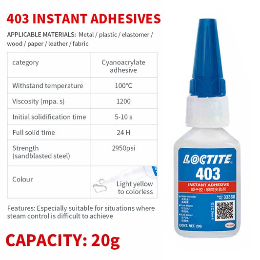 Glue Manufacturer Direct Sale Loctite 403 20g Universal High Strength Low Odor Instant Adhesive Glue for Leather Plastic Metal