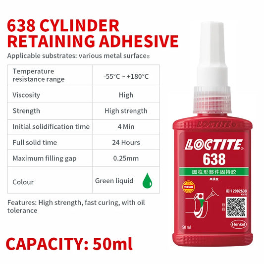 China Manufacturer Supply Loctite 638 High Strength Green Liquid Retaining Compound Adhesive for Cylindrical Assemblies