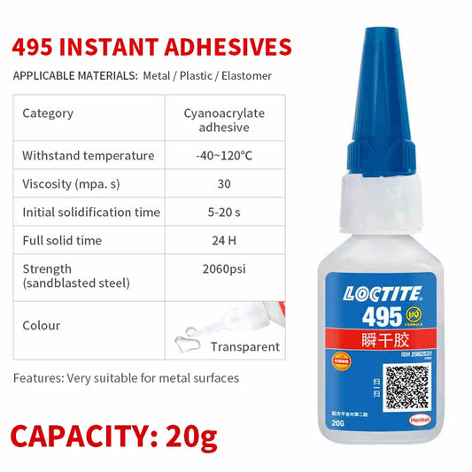 Adhesive Manufacturer Direct Sale Plastic Metal Rubber Cyanoacrylate Adhesive Transparent 20g Loctite 495 Super Instant Glue