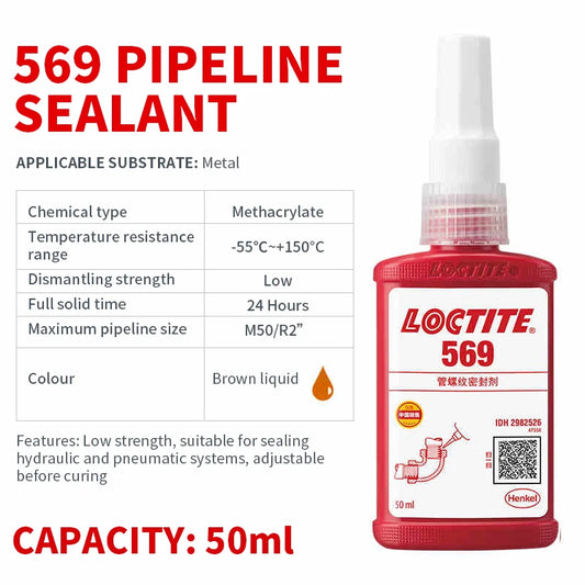 Direct Sale Loctit 569 Hydraulic Pneumatic Pipe System Sealant Low Strength High Pressure Resistant Metal Pipe Thread Sealant