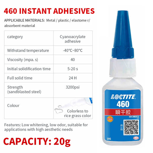 China Manufacturer Supply Loctite 460 Low Odor Instant Drying Adhesive Cyanoacrylate Glue for Metal Plastic Wood Paper Leather