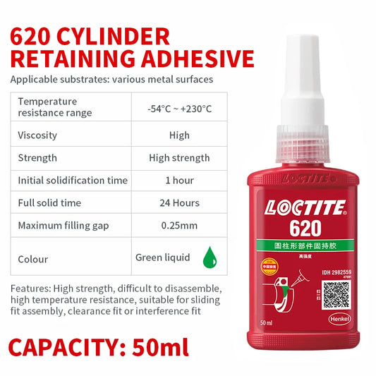 China Manufacturer Supply Loctit 620 High Viscosity Strength Industrial Green Liquid Adhesive for Metal Cylindrical Fasteners