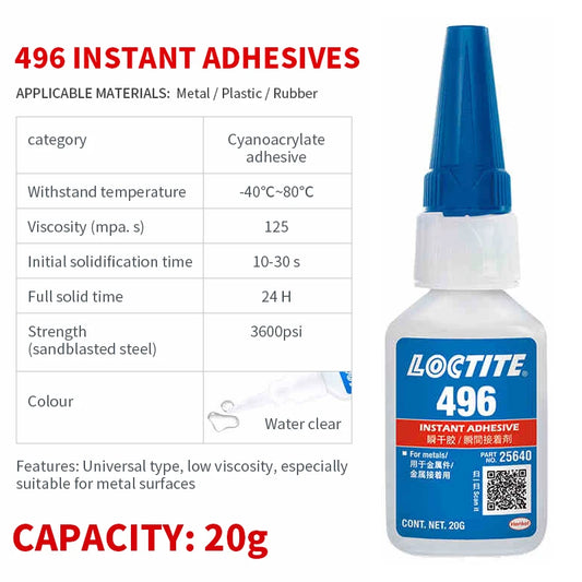 China Manufacturer Direct Sale Loctite 496 Universal Type Low Viscosity Instant Adhesive Glue for for Plastic and Metal Surface