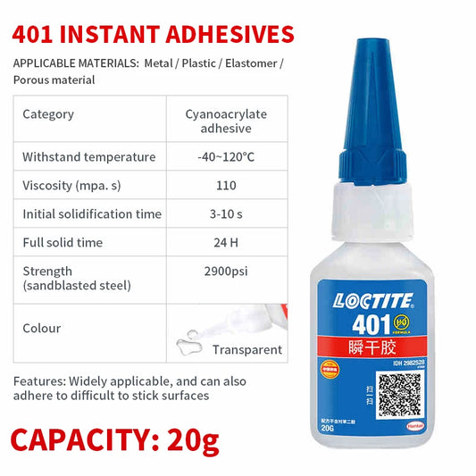 China Manufacturer Direct Sale Loctite 401 Adhesive Metal Wood Ceramic Plastic Rubber Bonding Cyanoacrylate Instant Glue