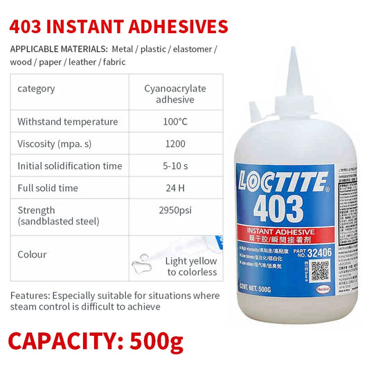 Loctite 403 500g Low Odor High Viscosity Strong Quick Drying Transparent Cyanoacrylate Adhesive Glue for Fabric Paper Plastic