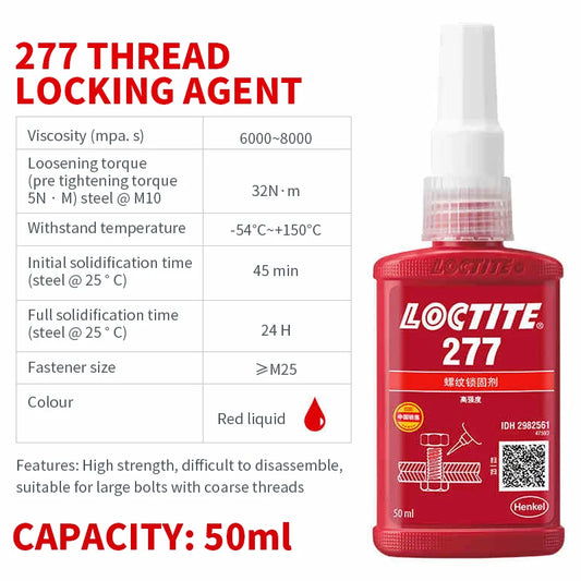 Glue Manufacturer Direct Sale Loctite 277 Threadlocker High Strength High-temperature Resistant Anaerobic Adhesive for Nut Bolt