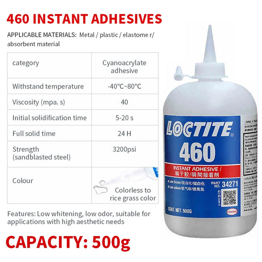 China Manufacturer Direct Sae Loctite 460 500g Strong Instant Drying Adhesive Glue for Bonding Wood Leather Fabric Plastic