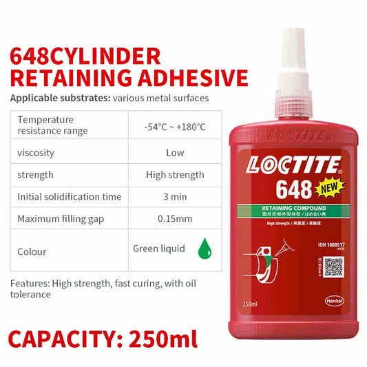 China Supplier Supply High Strength High Temperature Resistant Loctite 648 Fast Curing Green Liquid Cylindrical Fixing Glue