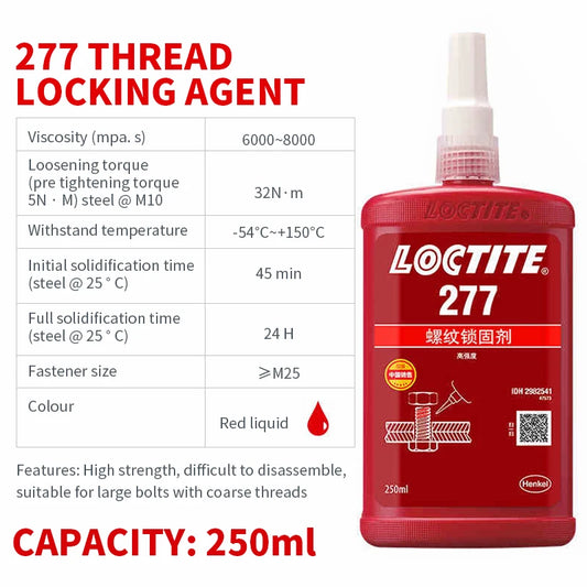Direct Sale Loctite 277 250ml High-temperature Resistant Large-sized Screw Impact Resistance Anti Loosening Thread Locking Glue