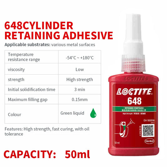 High Strength Low Viscosity Fast Curing Loctite 648 50ml Anti-loosening Retaining Glue Anaerobic Adhesive for Metal Surface